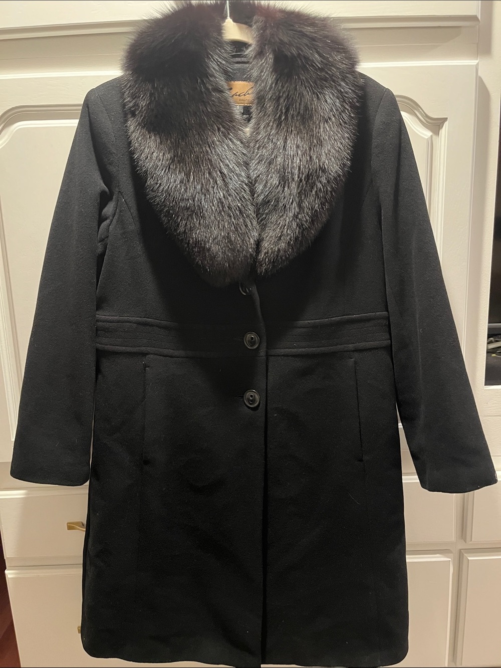 Sachi Collection Genuine Fox Collar, Wool & Cashmere Coat